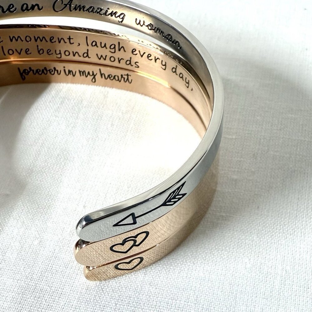 Metal Cuff Bracelets Set of 3 Rose Gold and Silver